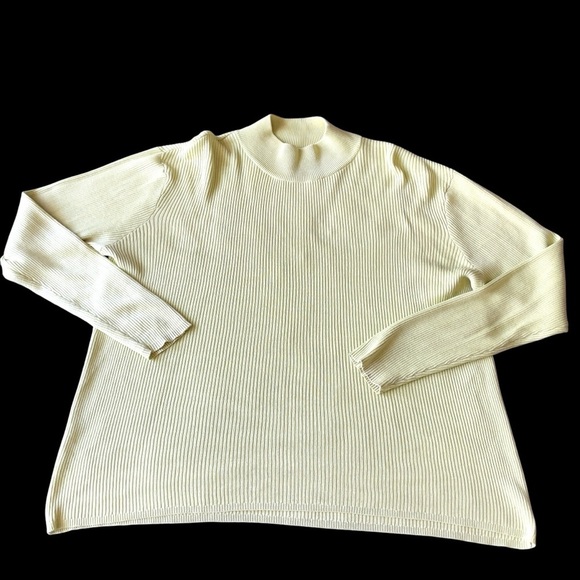 Coldwater Creek silk cotton ribbed mock turtleneck green sweater XL - Picture 14 of 15